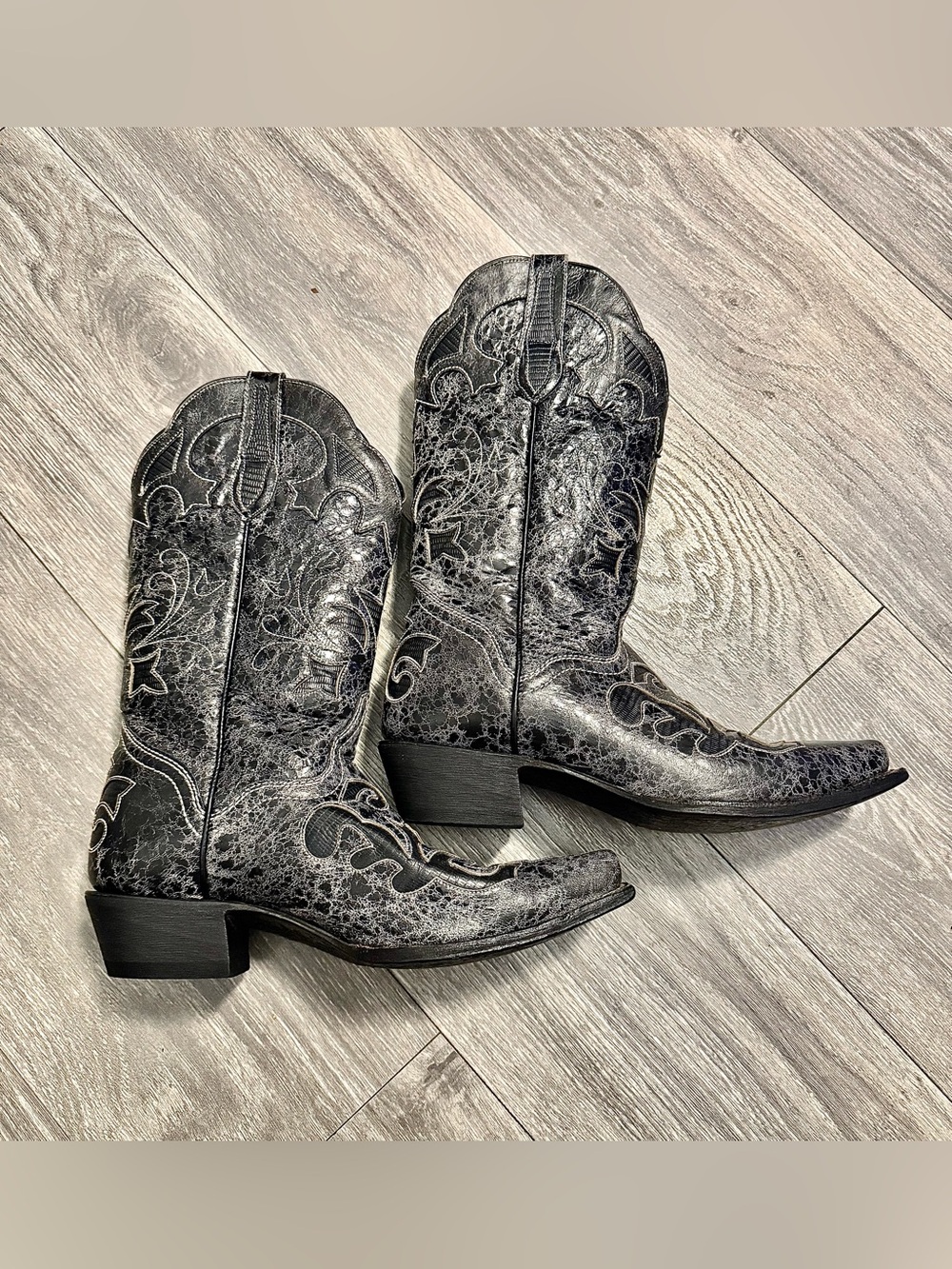 J.B. Dillon Black Western Cowboy Boots refurbished boots cleaned and dyed.